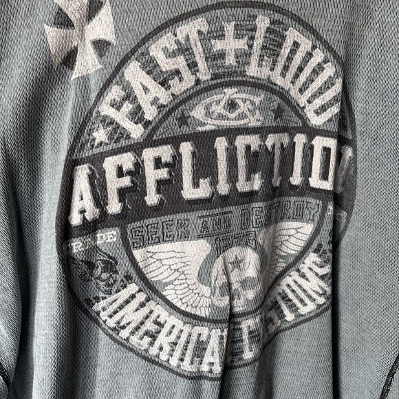VINTAGE MENS AFFLICTION THERMAL LONGSLEEVE REVERSIBLE DISTRESSED FIGHTER XL/XXL - Picture 3 of 9